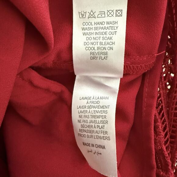 SELF PORTRAIT Floral Blush Lace Guipure Midi Dress in Raspberry Red Size 6 - Picture 11 of 14